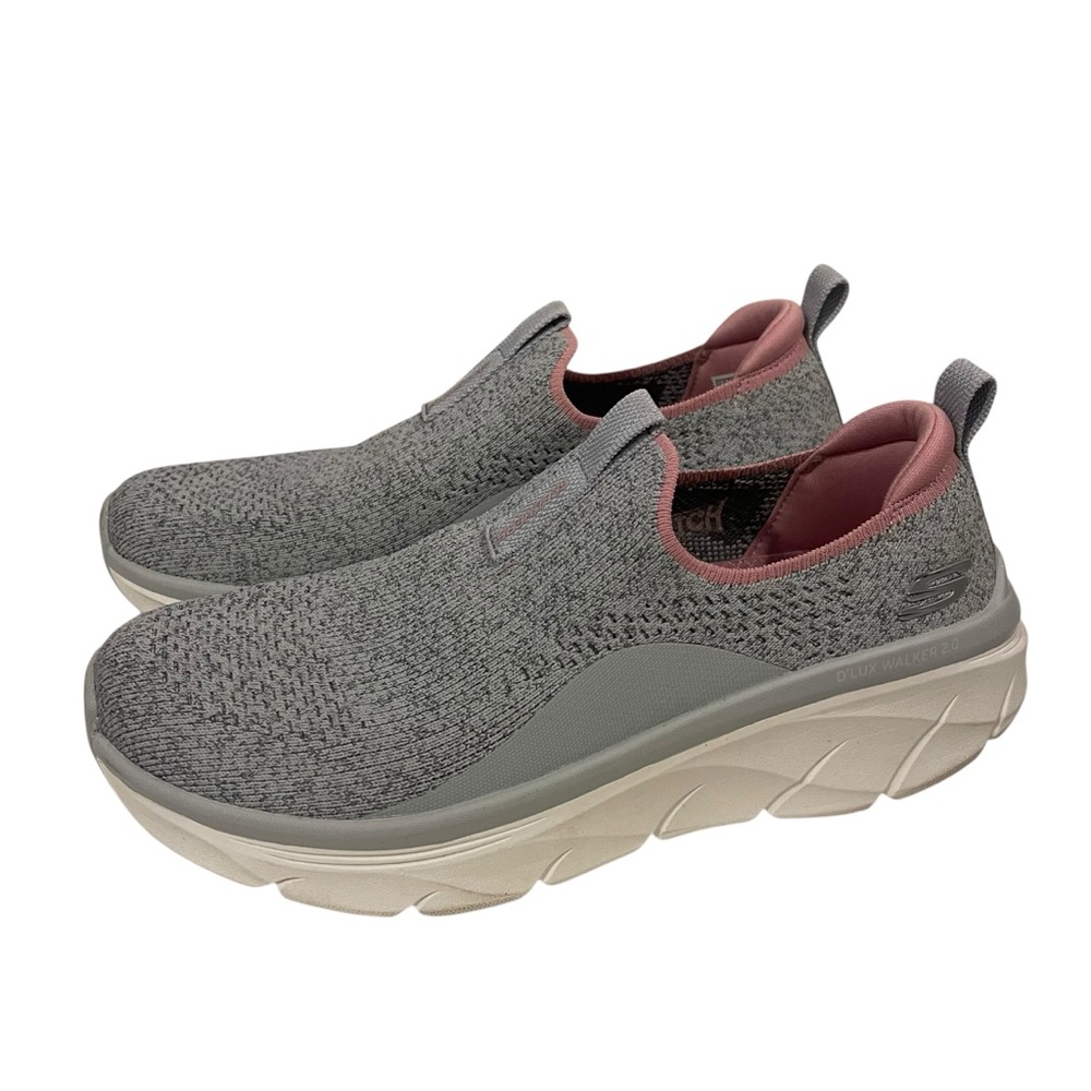 Skechers D’LUX Walker Memory Foam Women's Gray and Pink Slip-On Shoes